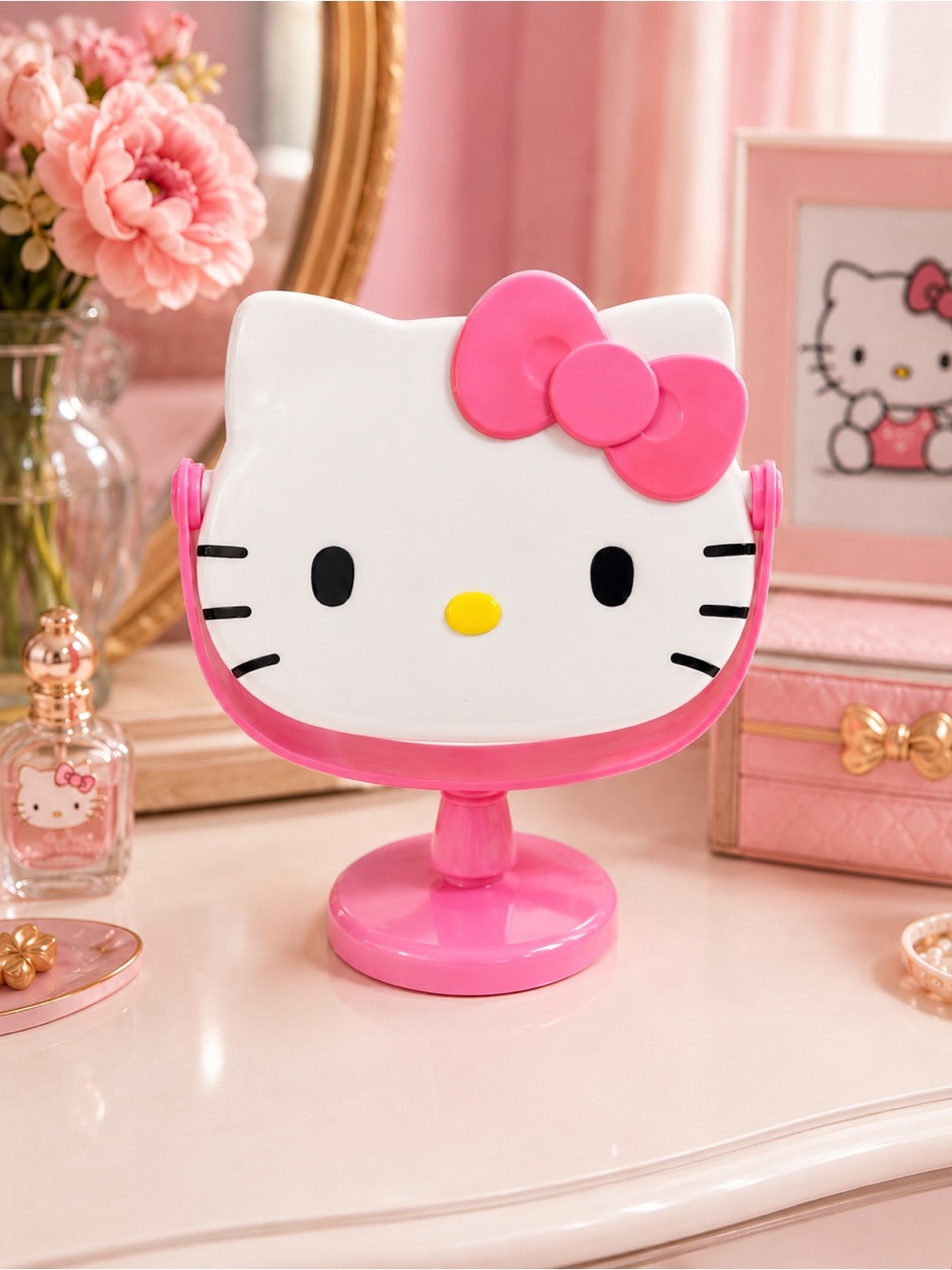 Hello Kitty Pink Bow Vanity Tabletop Mirror Kawaii Decor NWT